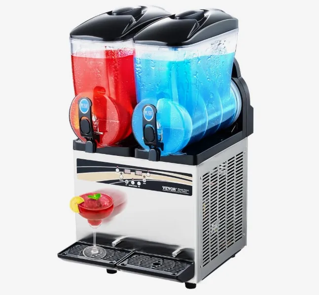Frozen drink machine with colorful slushy drinks